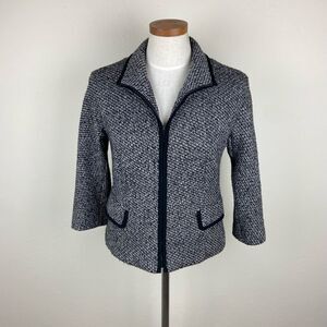 Lafayette 148 Tweed Zip-Up Cashmere-Blend Blazer Jacket - Gray